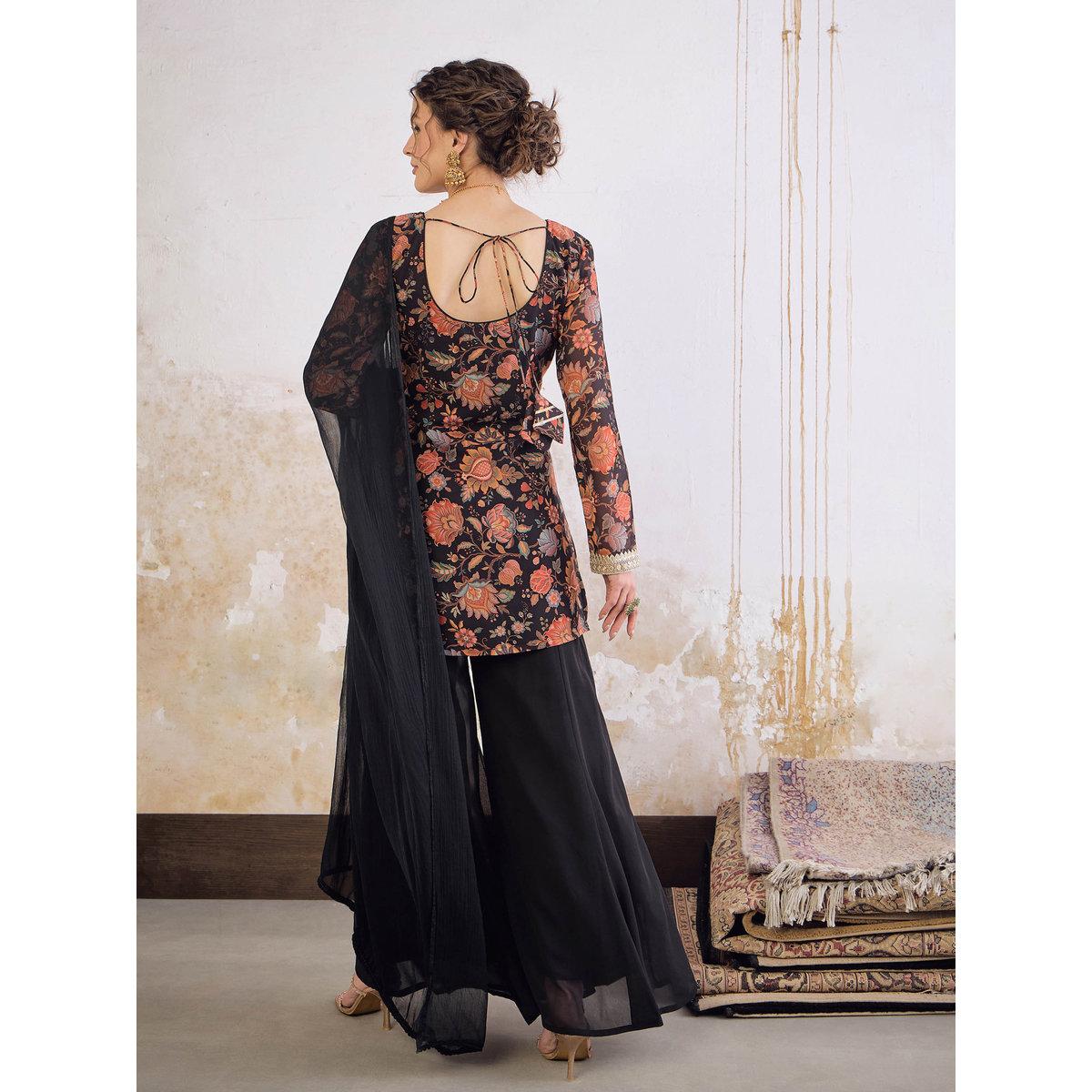 طقم من كورتا بطبعة زهور وبنطال بالازو مع دوباتا-women-clothing-ethnicwear-sareesets-image-6