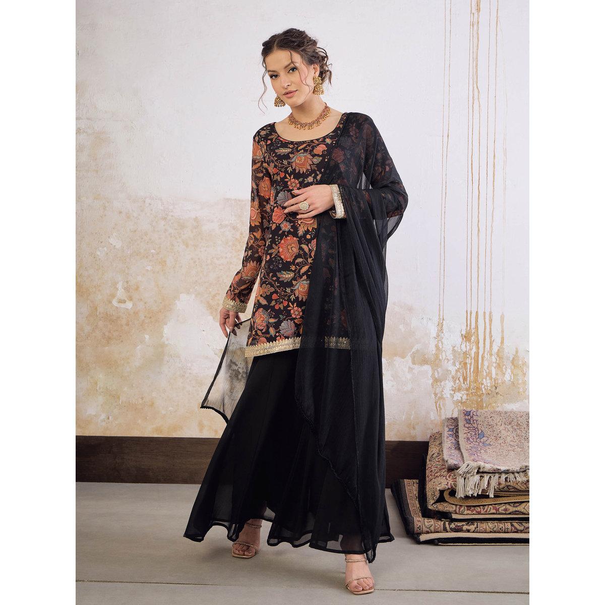 طقم من كورتا بطبعة زهور وبنطال بالازو مع دوباتا-women-clothing-ethnicwear-sareesets-image-7