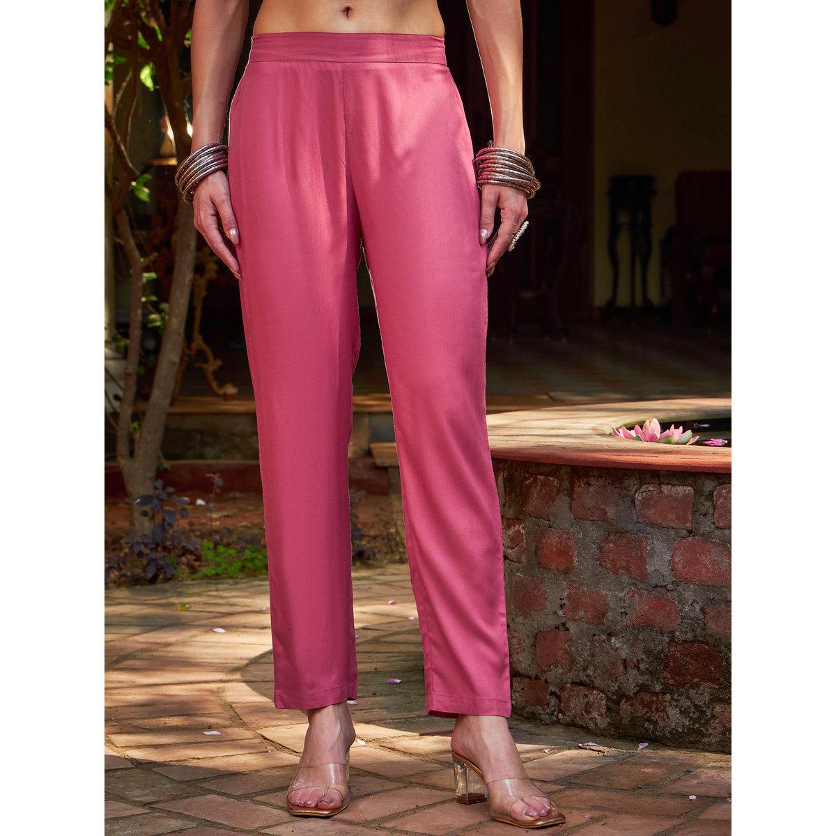 Shae by SASSAFRAS Pink Rayon Embroidered Kurta with Pencil Pants and Dupatta Set-women-clothing-ethnicwear-sareesets-image-5