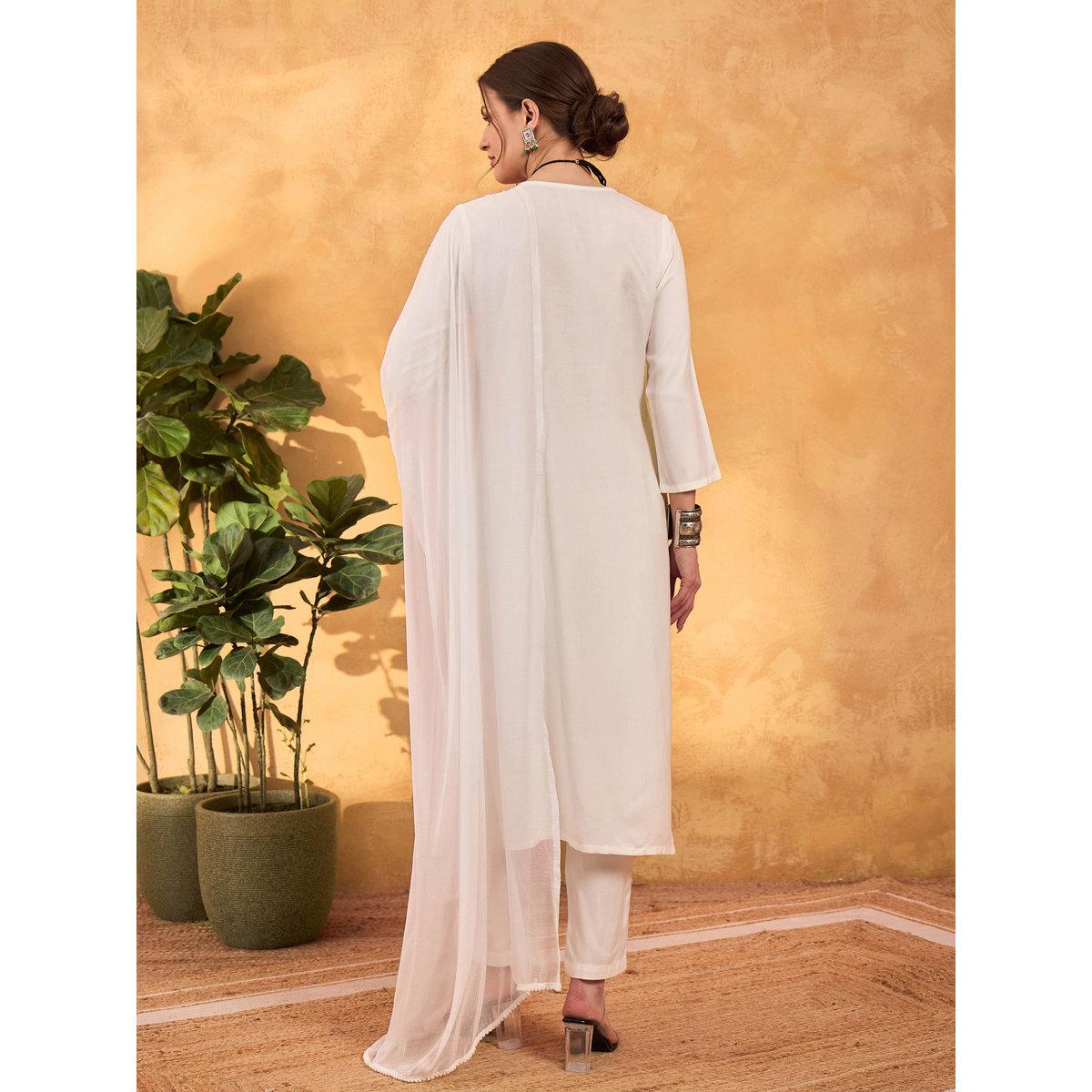 طقم من كورتا بتفاصيل مُطرزة مع بنطال ودوباتا-women-clothing-ethnicwear-sareesets-image-6