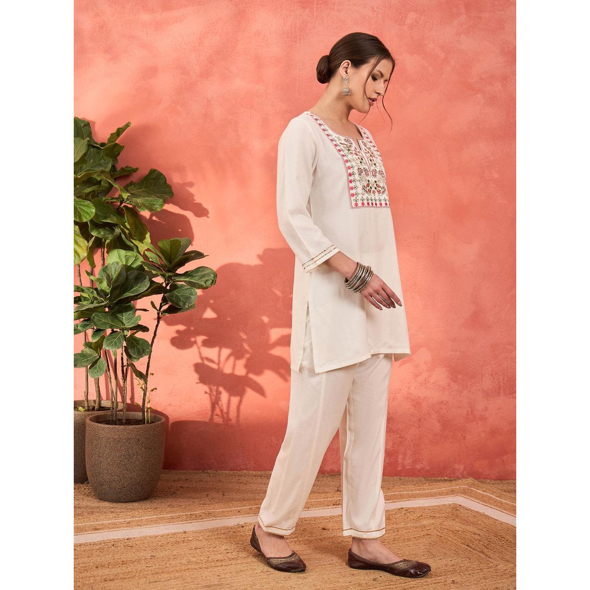 Shae by SASSAFRAS White Rayon Embroidered Short Kurta with Salwar Set-women-clothing-ethnicwear-kurtasets-image-3