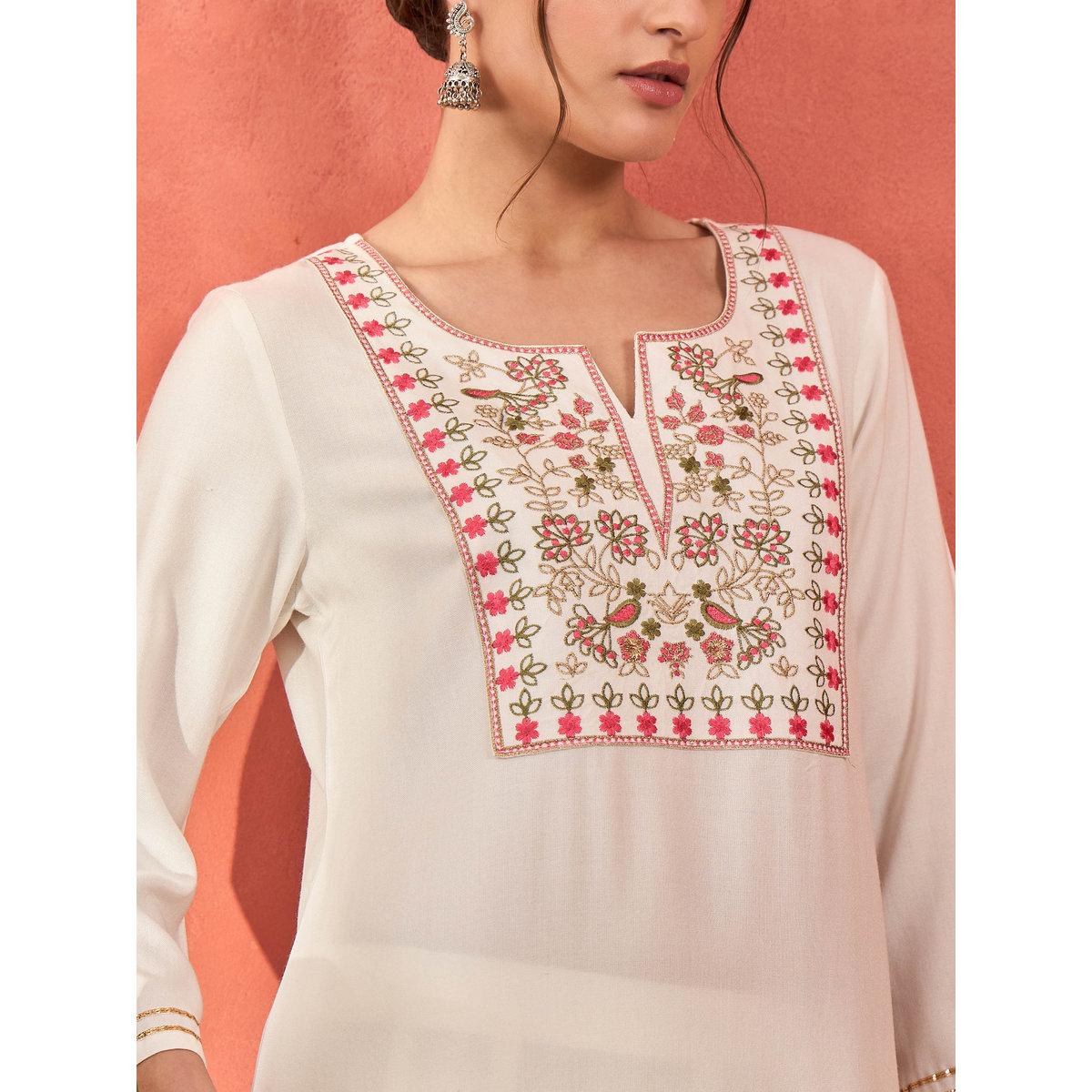 Shae by SASSAFRAS White Rayon Embroidered Short Kurta with Salwar Set-women-clothing-ethnicwear-kurtasets-image-4