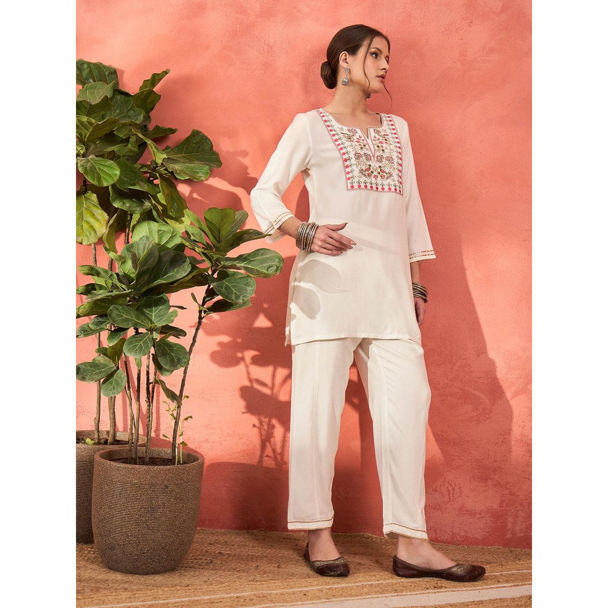 Shae by SASSAFRAS White Rayon Embroidered Short Kurta with Salwar Set-women-clothing-ethnicwear-kurtasets-image-5
