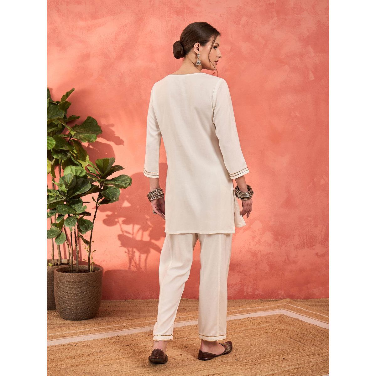 Shae by SASSAFRAS White Rayon Embroidered Short Kurta with Salwar Set-women-clothing-ethnicwear-kurtasets-image-6