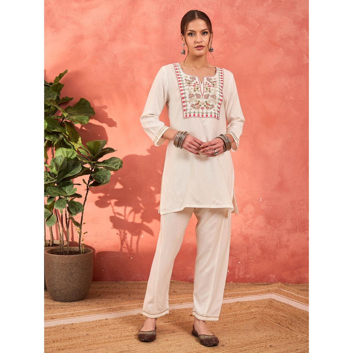 Shae by SASSAFRAS White Rayon Embroidered Short Kurta with Salwar Set-women-clothing-ethnicwear-kurtasets-image-8
