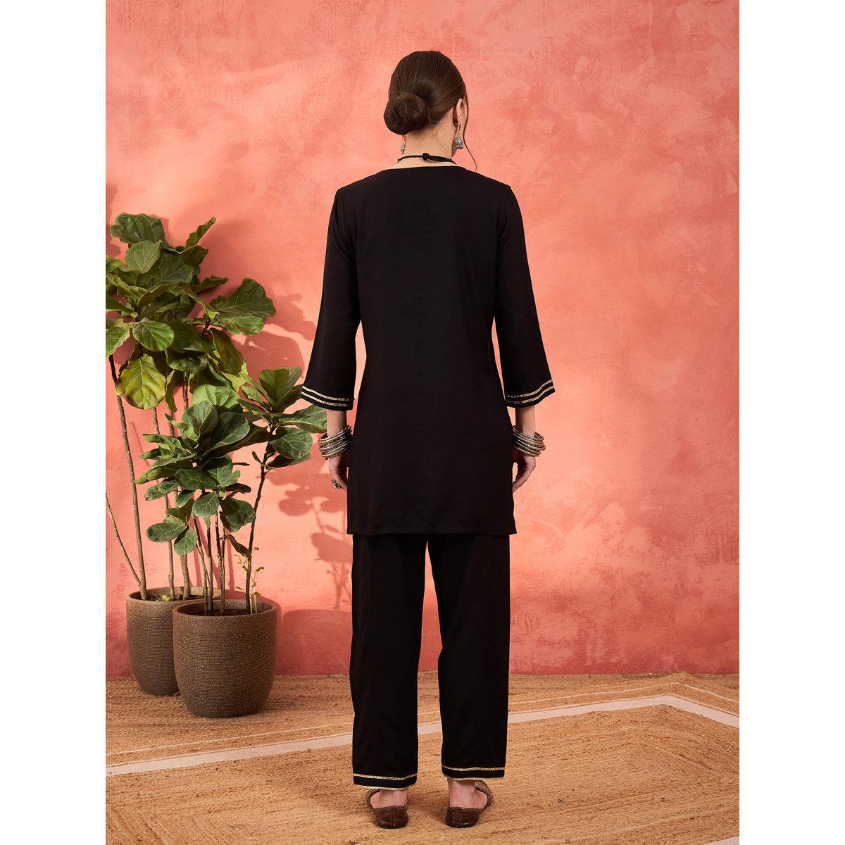Shae by SASSAFRAS Black Rayon Embroidered Short Kurta with Salwar Set-women-clothing-ethnicwear-kurtasets-image-6