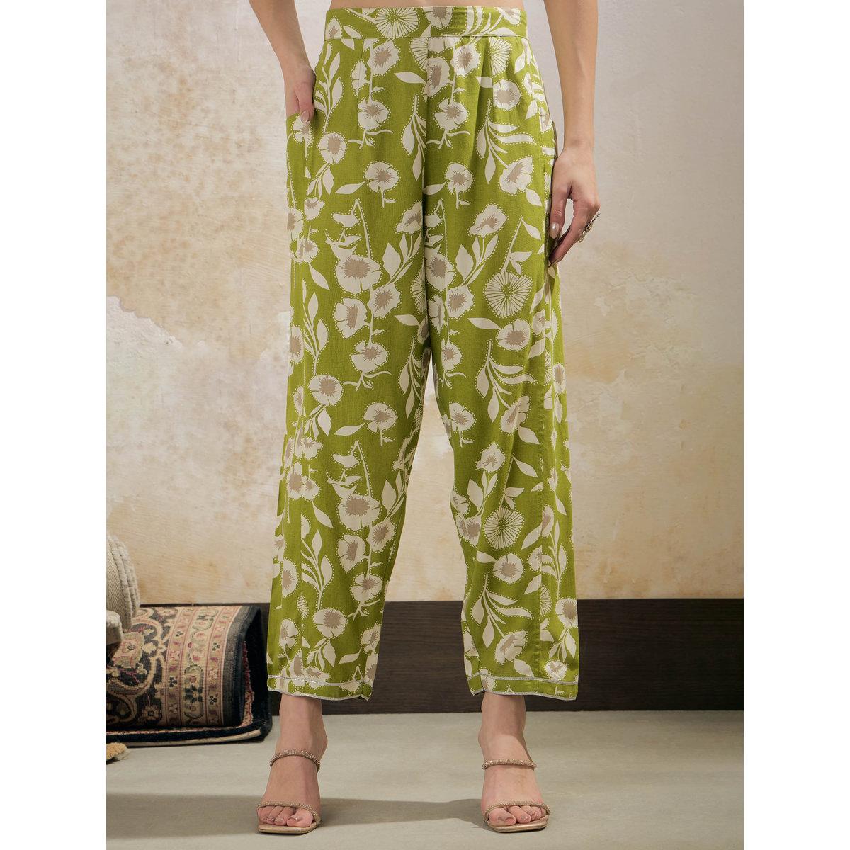 Shae by SASSAFRAS Green and White Floral Rayon Kurta with Salwar and Dupatta Set-women-clothing-ethnicwear-sareesets-image-7