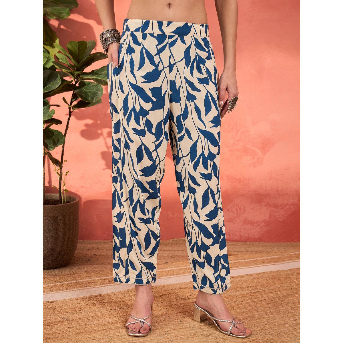 Shae by SASSAFRAS White and Blue Floral Rayon Kurta with Salwar and Dupatta Set-women-clothing-ethnicwear-sareesets-image-5