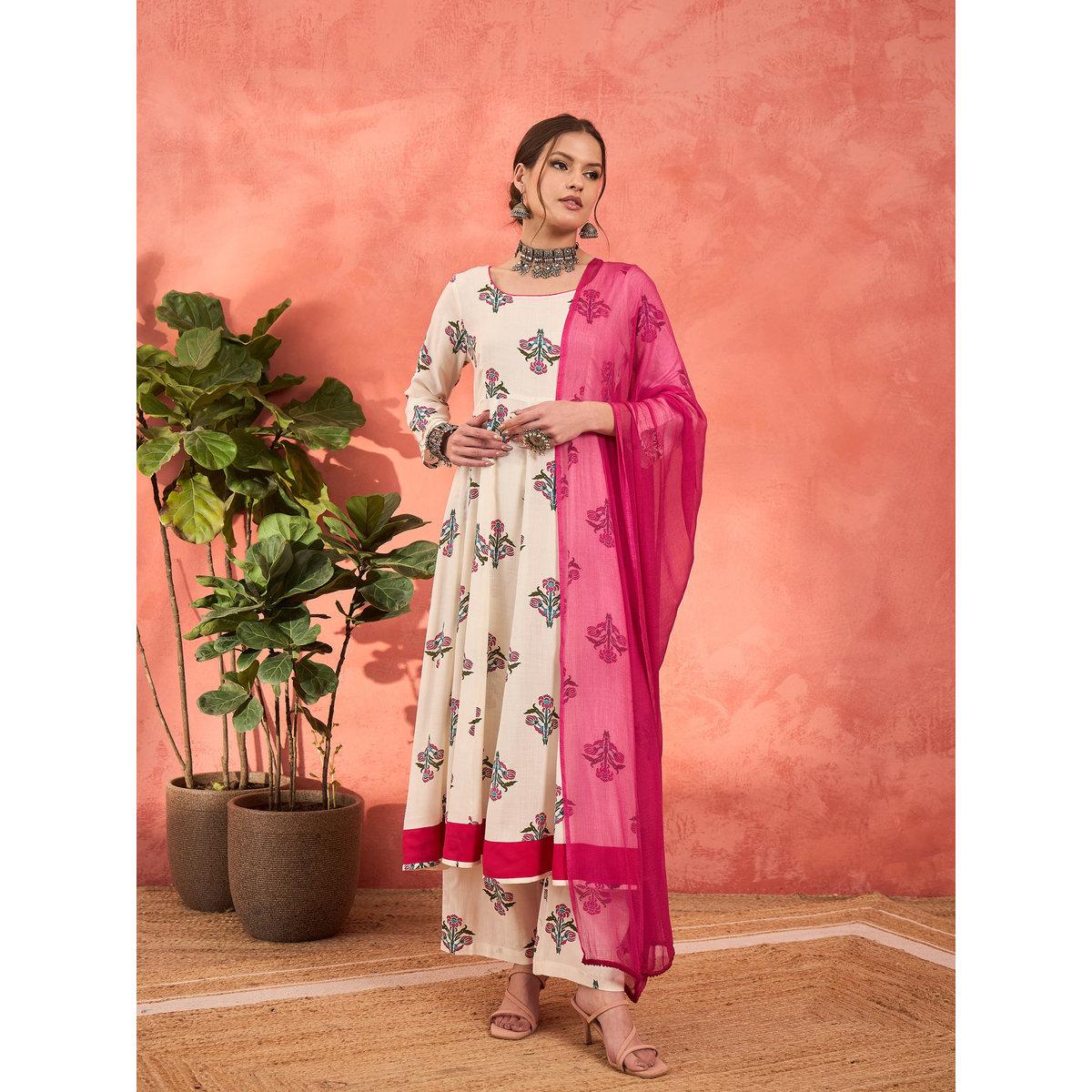 Shae by SASSAFRAS White Floral Rayon Anarkali Kurta with Straight Pants and Dupatta Set-women-clothing-ethnicwear-sareesets-image-9