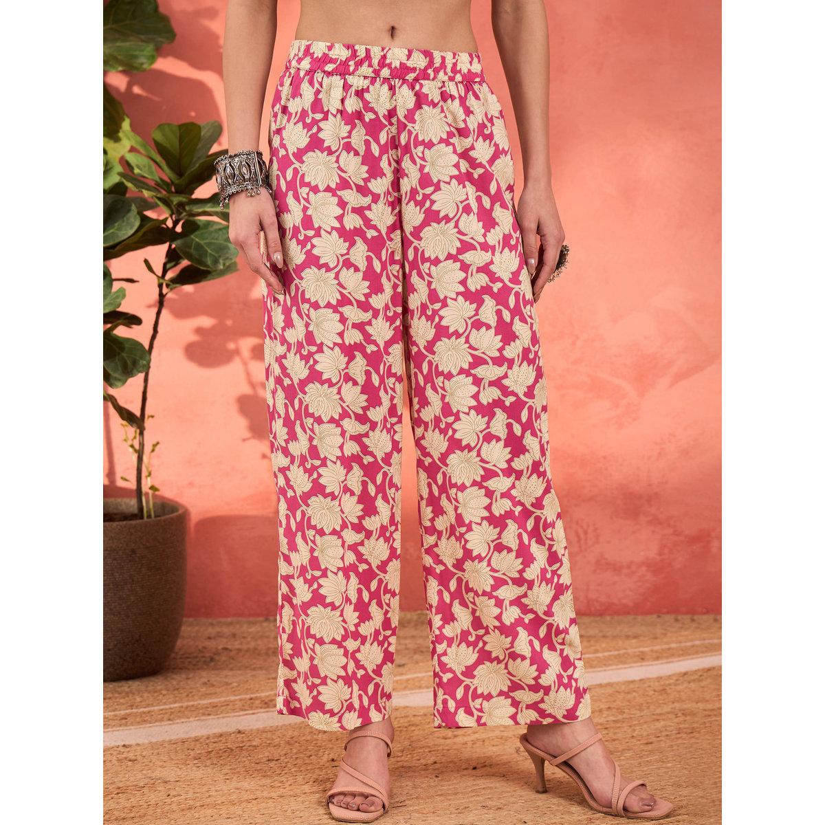 Shae by SASSAFRAS Pink Floral Rayon Anarkali Kurta with Straight Pants and Dupatta Set-women-clothing-ethnicwear-sareesets-image-5