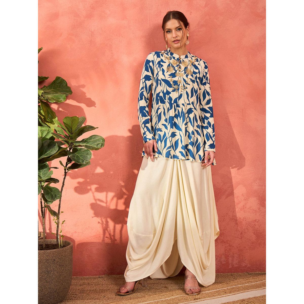 طقم من بلوزة بتفاصيل مُطرزة مع تنورة دوتي-women-clothing-ethnicwear-kurtasets-image-1