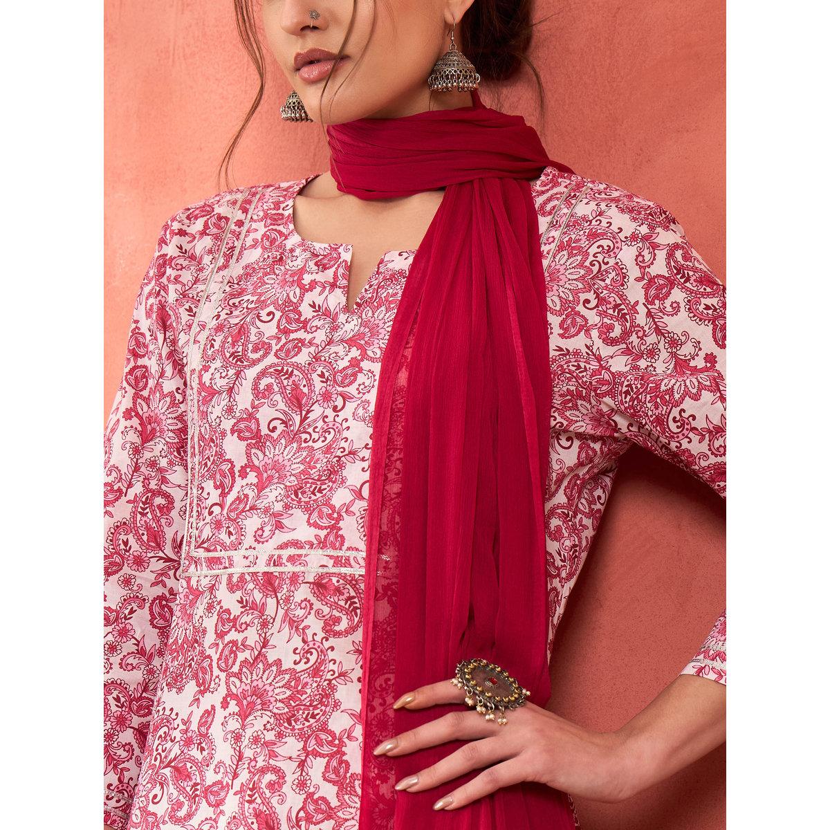 Shae by SASSAFRAS Pink and White Cambric Kurta with Pencil Pants and Dupatta Set-women-clothing-ethnicwear-sareesets-image-4