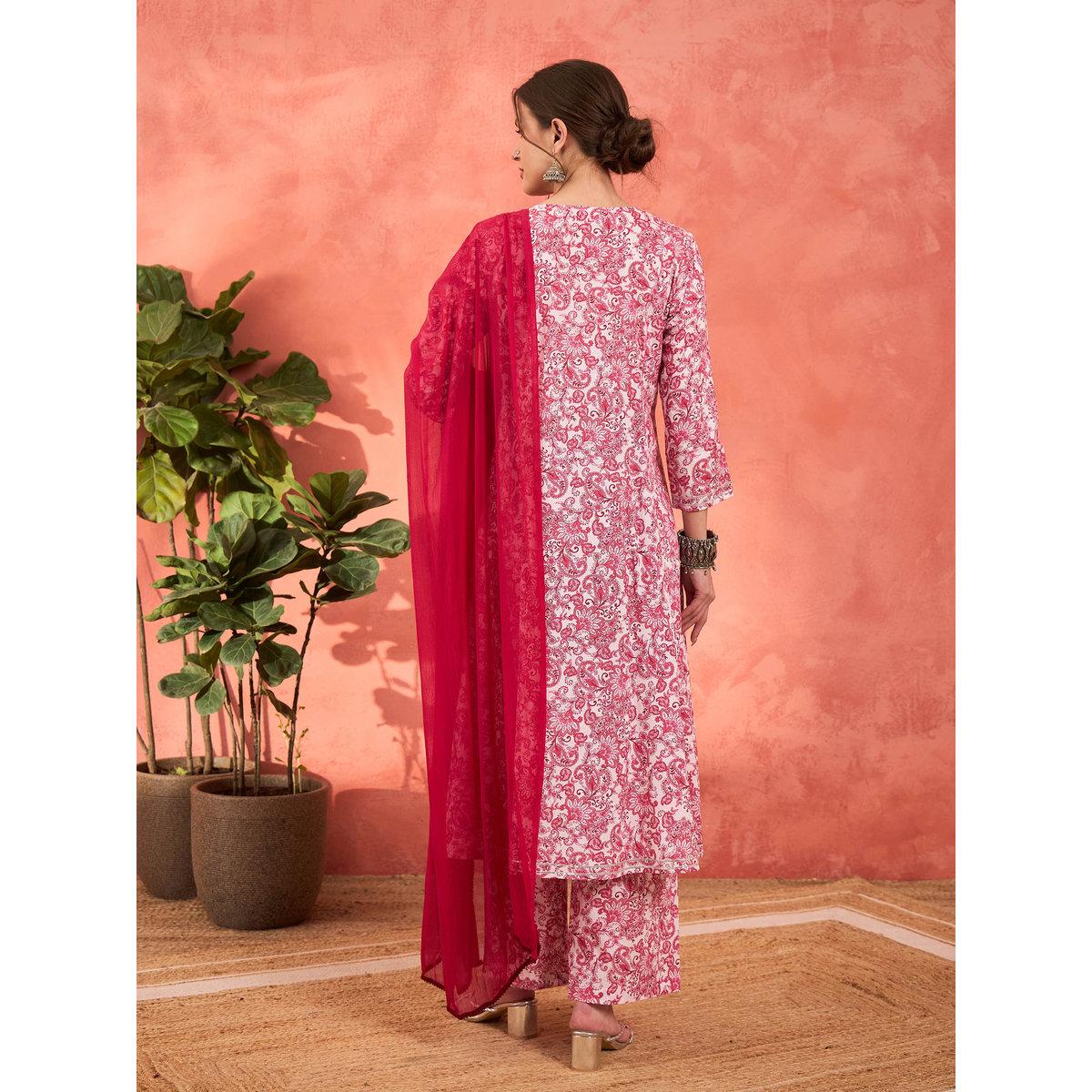 Shae by SASSAFRAS Pink and White Cambric Kurta with Pencil Pants and Dupatta Set-women-clothing-ethnicwear-sareesets-image-6