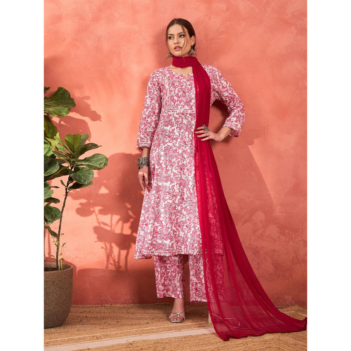 Shae by SASSAFRAS Pink and White Cambric Kurta with Pencil Pants and Dupatta Set-women-clothing-ethnicwear-sareesets-image-8