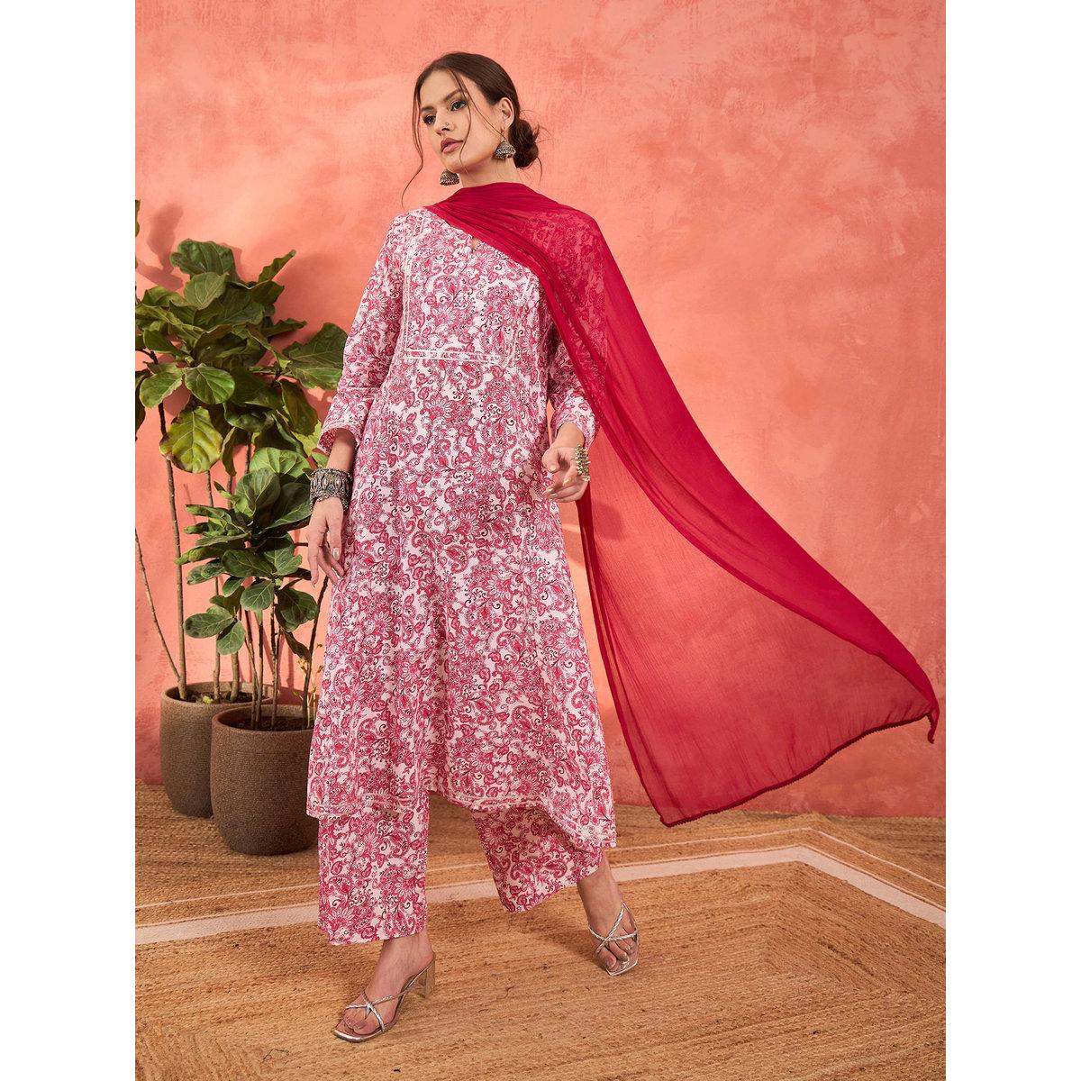 Shae by SASSAFRAS Pink and White Cambric Kurta with Pencil Pants and Dupatta Set-women-clothing-ethnicwear-sareesets-image-9