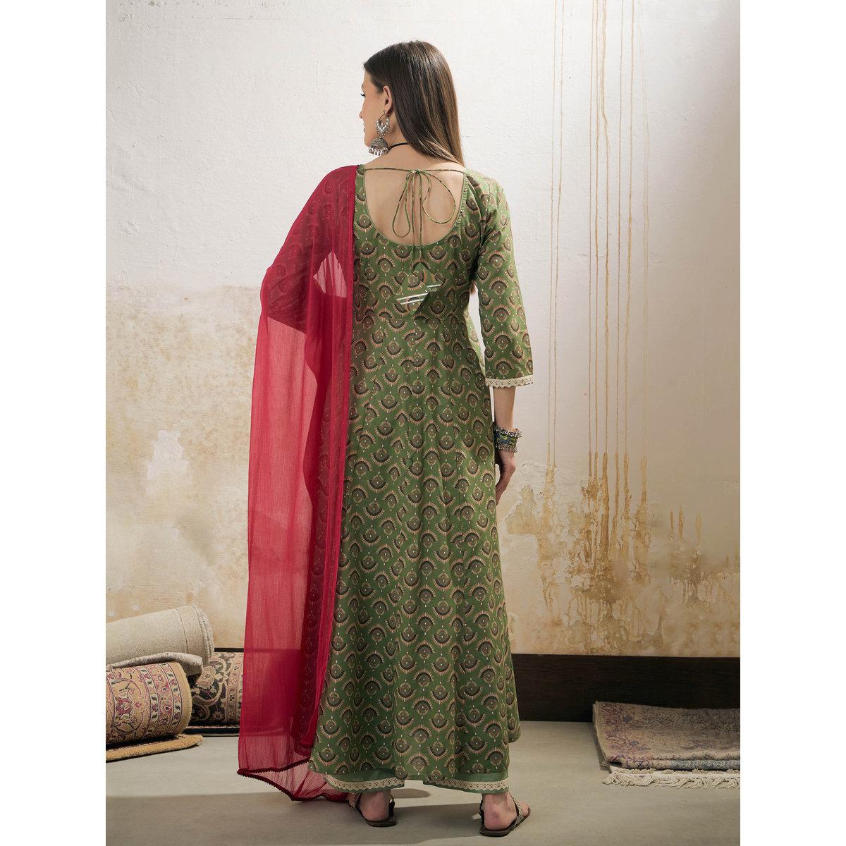 طقم من كورتا بطبعة زهور مع بنطال ودوباتا-women-clothing-ethnicwear-sareesets-image-5