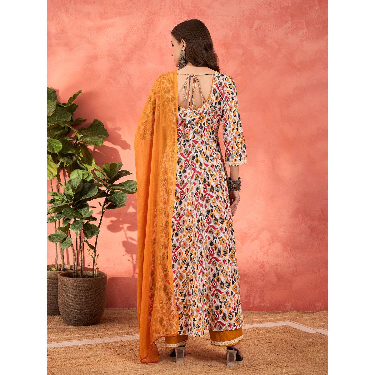 طقم من كورتا بطبعة زهور مع بنطال ودوباتا-women-clothing-ethnicwear-sareesets-image-6