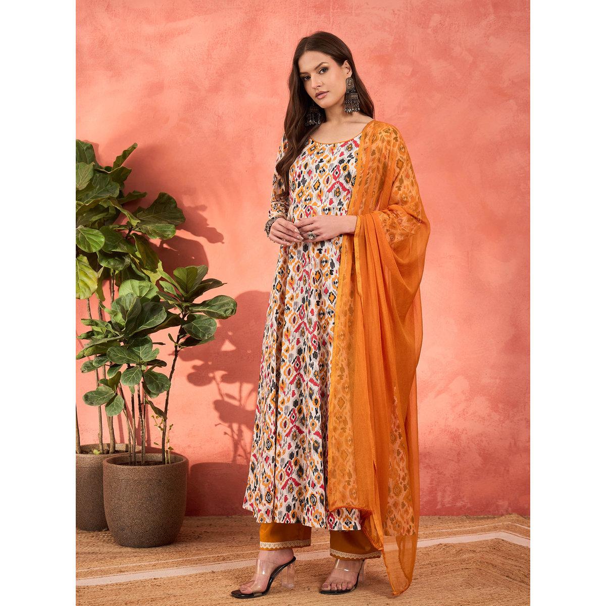 طقم من كورتا بطبعة زهور مع بنطال ودوباتا-women-clothing-ethnicwear-sareesets-image-9