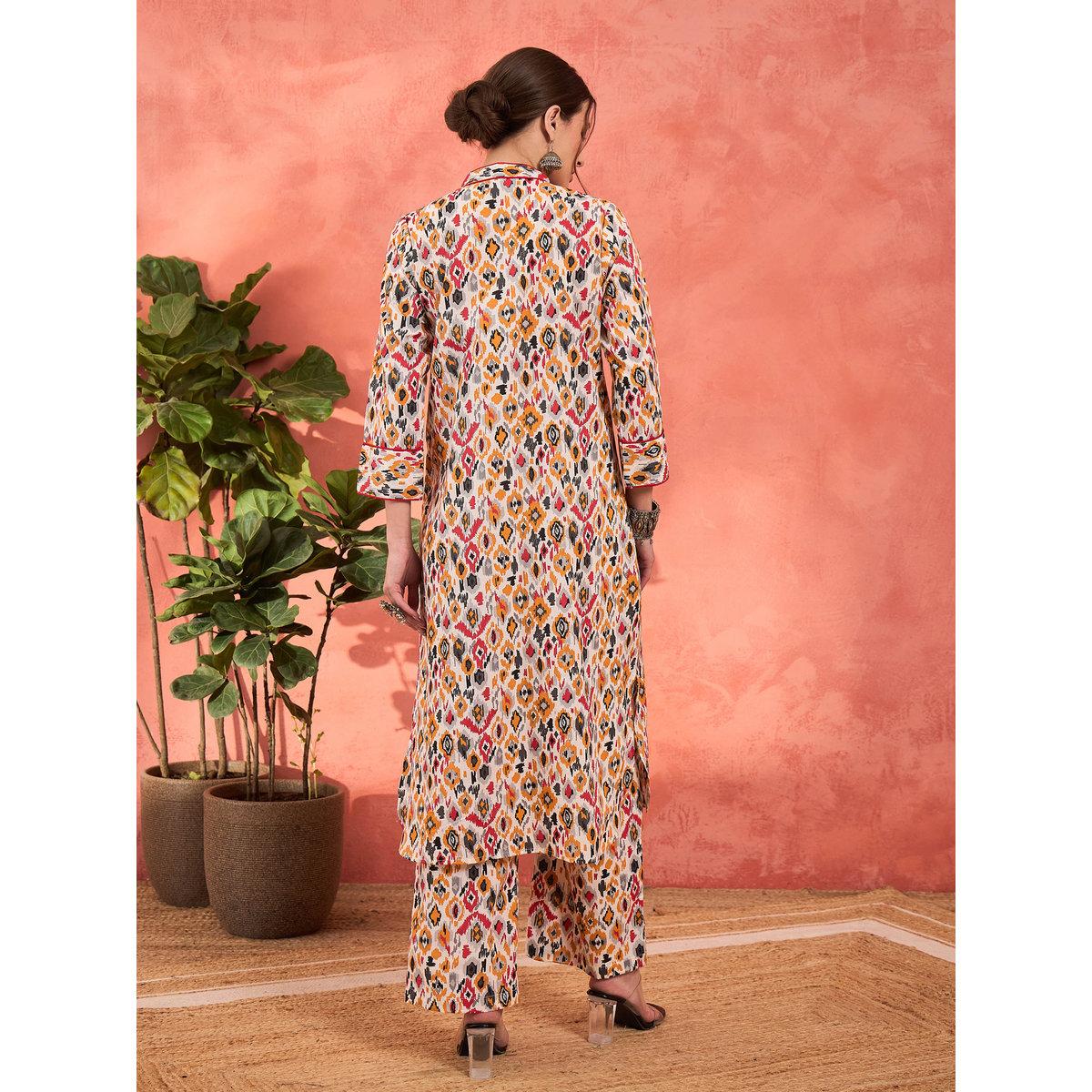 Shae by SASSAFRAS White Printed Front Button Kurta with Pencil Pants Set-women-clothing-ethnicwear-kurtasets-image-6