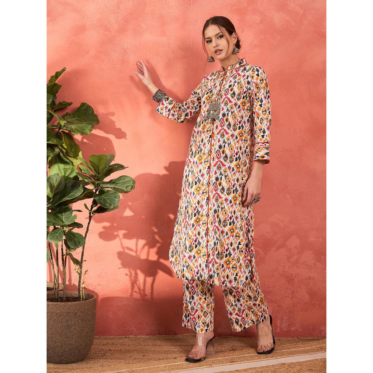 Shae by SASSAFRAS White Printed Front Button Kurta with Pencil Pants Set-women-clothing-ethnicwear-kurtasets-image-7