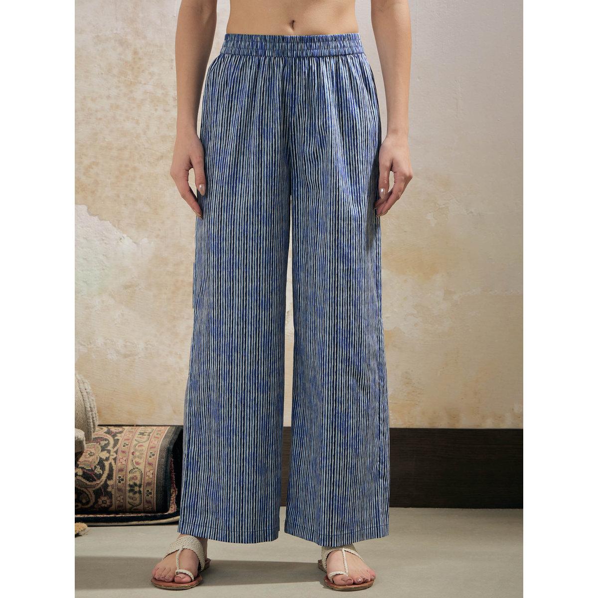Shae by SASSAFRAS Blue Stripes Cambric Front Button Kurta with Pencil Pants Set-women-clothing-ethnicwear-kurtasets-image-7