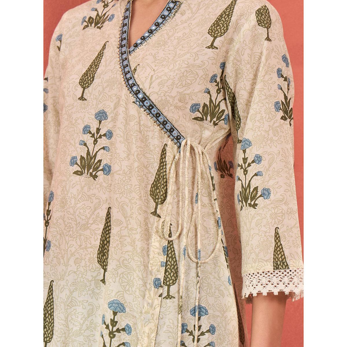 طقم من كورتا بطبعة زهور مع بنطال ودوباتا-women-clothing-ethnicwear-sareesets-image-5
