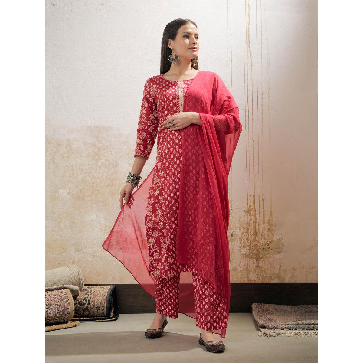 Shae by SASSAFRAS Pink Floral Cambric Kurta with Pencil Pants and Dupatta Set-women-clothing-ethnicwear-sareesets-image-8