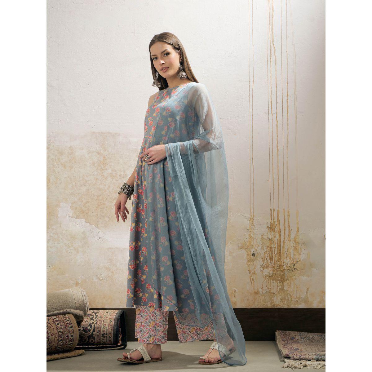 طقم من كورتا بدون أكمام مع بنطال ودوباتا-women-clothing-ethnicwear-sareesets-image-3