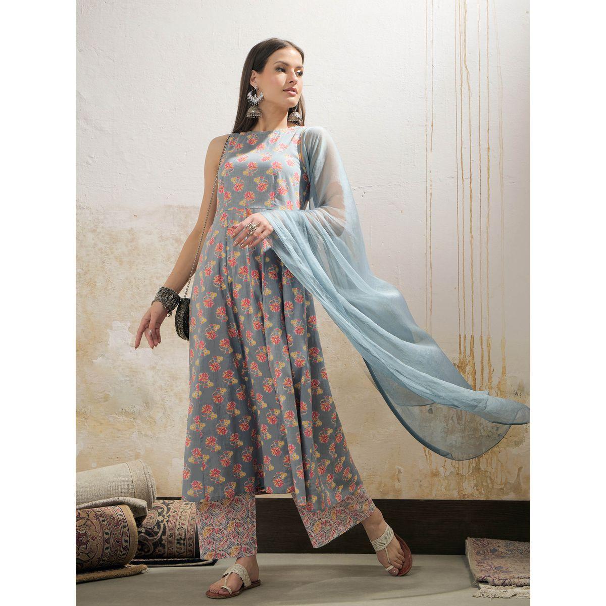 طقم من كورتا بدون أكمام مع بنطال ودوباتا-women-clothing-ethnicwear-sareesets-image-6