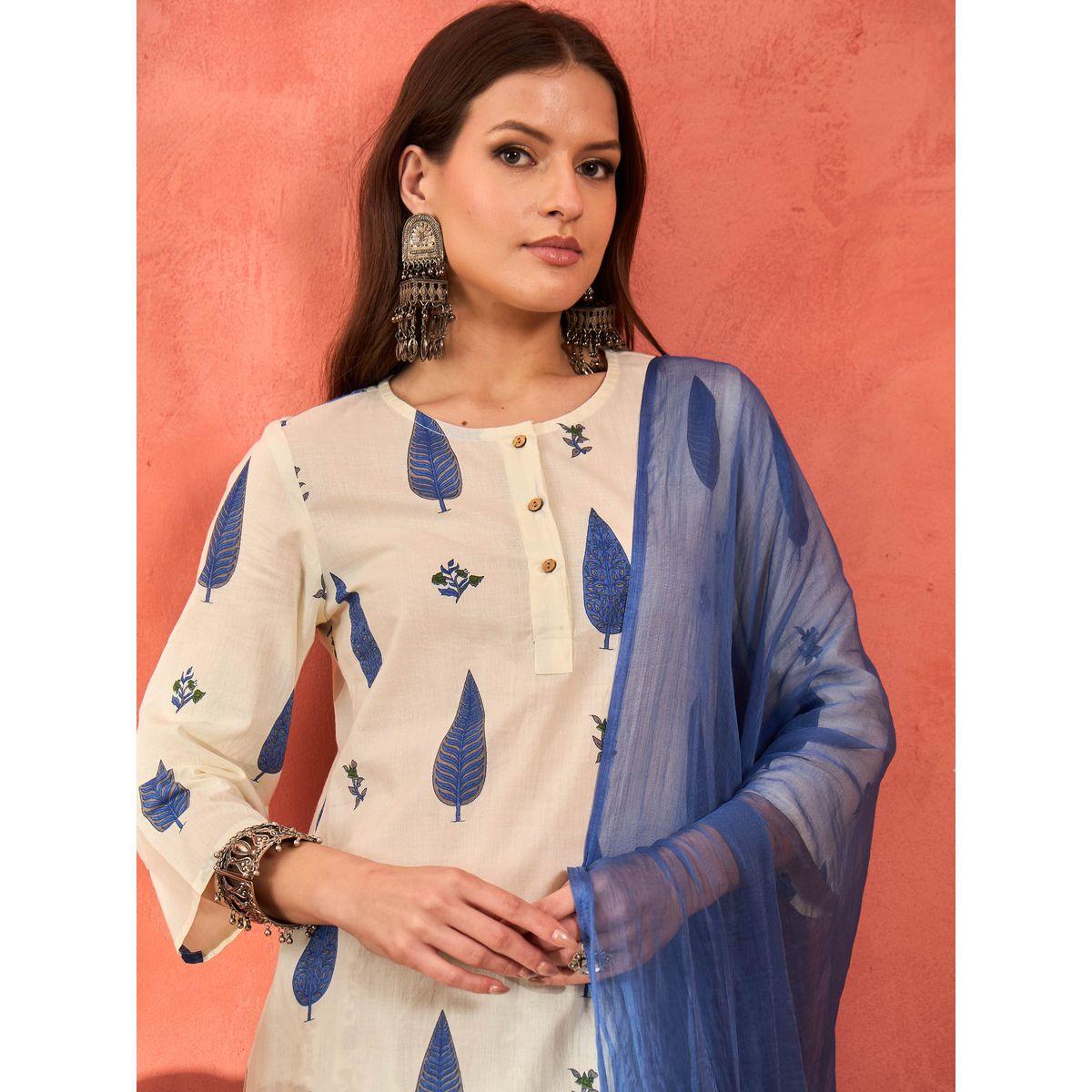 طقم من كورتا بقصة مستقيمة مع بنطال ودوباتا-women-clothing-ethnicwear-sareesets-image-4