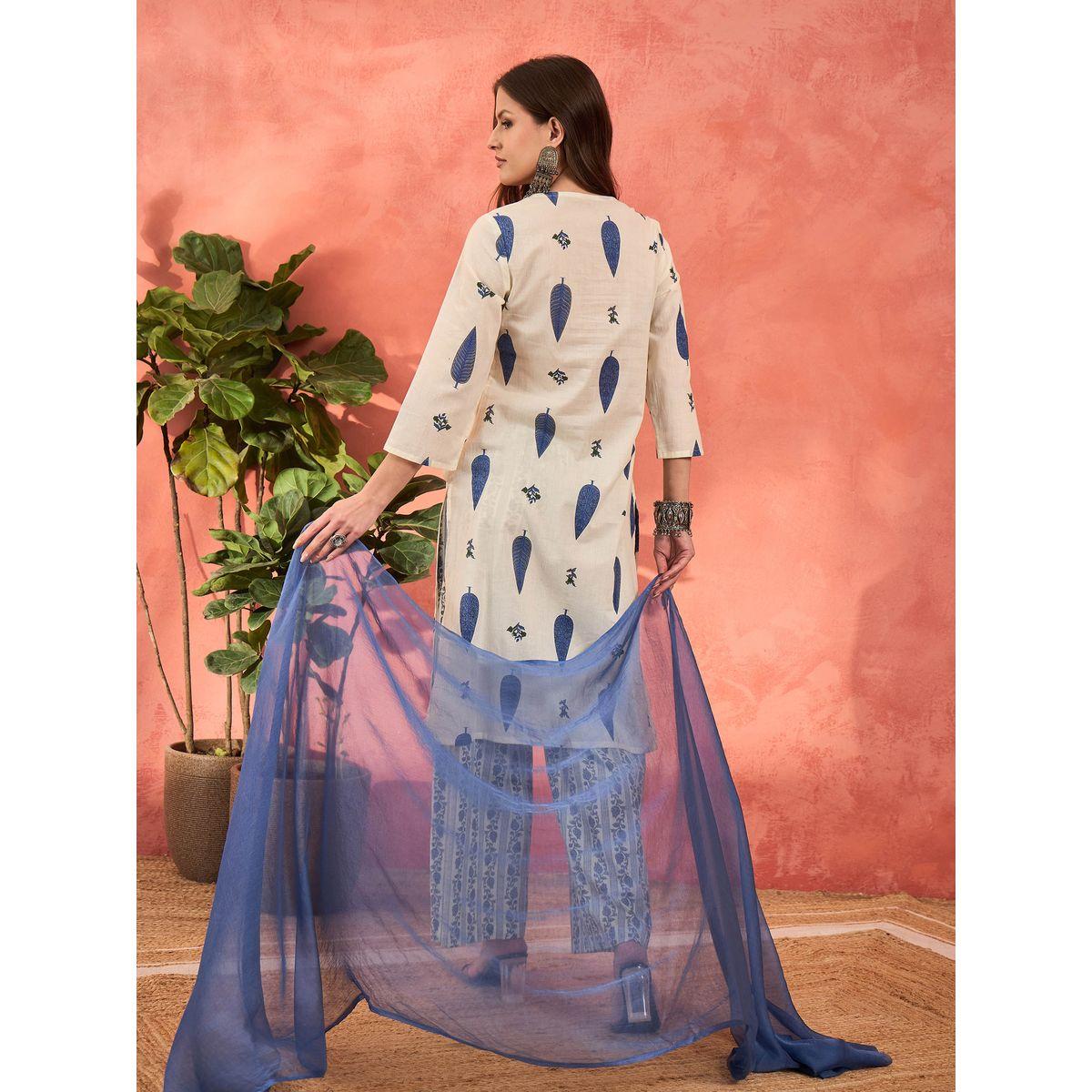 طقم من كورتا بقصة مستقيمة مع بنطال ودوباتا-women-clothing-ethnicwear-sareesets-image-6