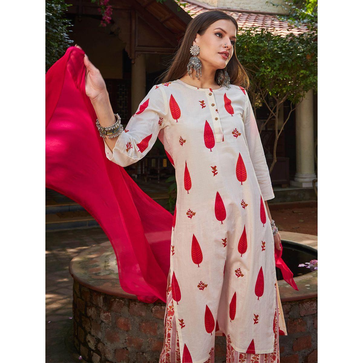 طقم من كورتا بقصة مستقيمة مع بنطال ودوباتا-women-clothing-ethnicwear-sareesets-image-1