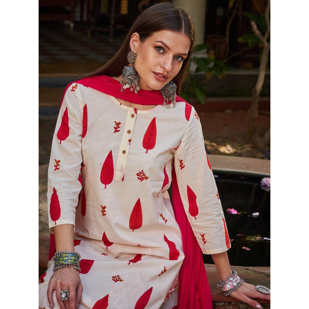 طقم من كورتا بقصة مستقيمة مع بنطال ودوباتا-women-clothing-ethnicwear-sareesets-image-4