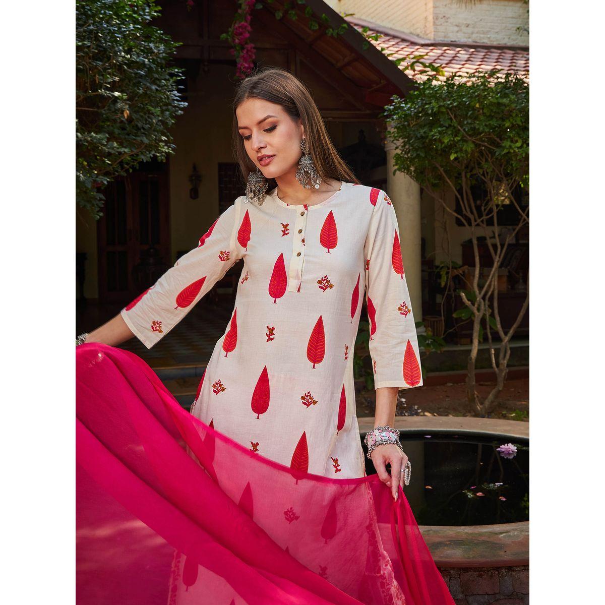 طقم من كورتا بقصة مستقيمة مع بنطال ودوباتا-women-clothing-ethnicwear-sareesets-image-7