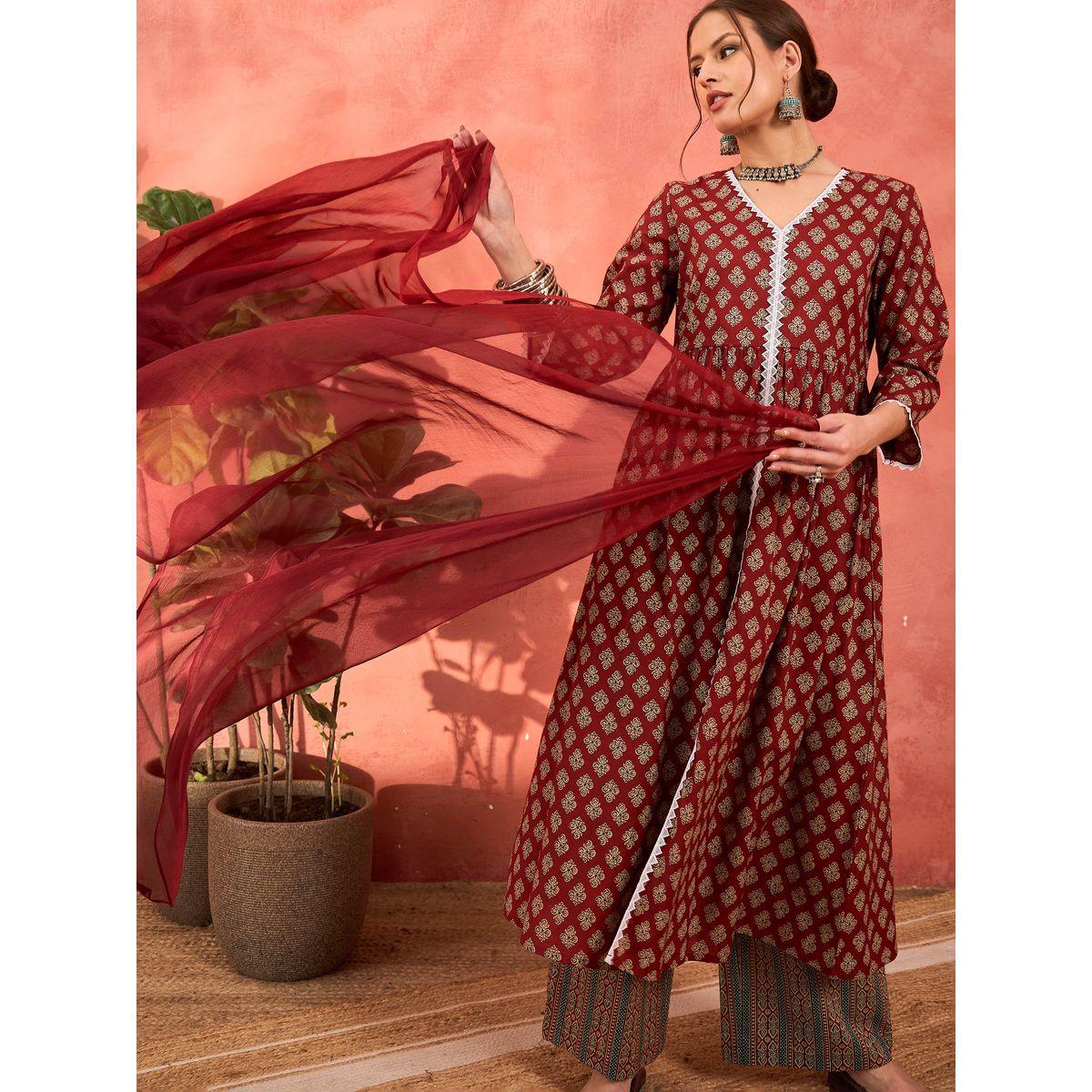 طقم من كورتا وبنطال مع دوباتا-women-clothing-ethnicwear-sareesets-image-1