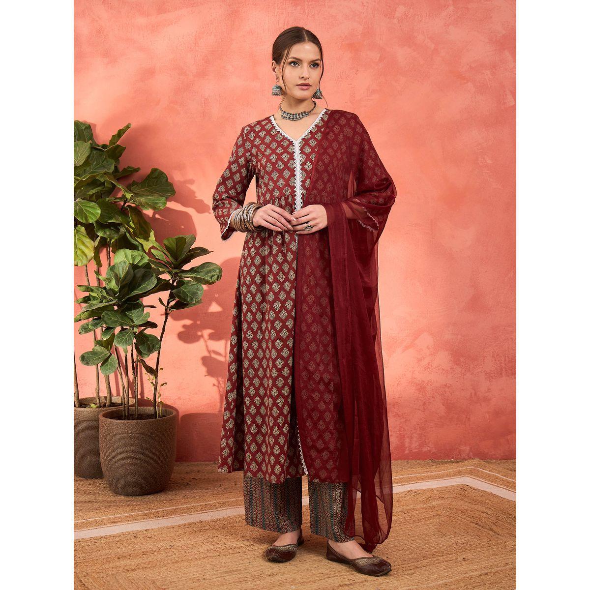 طقم من كورتا وبنطال مع دوباتا-women-clothing-ethnicwear-sareesets-image-10