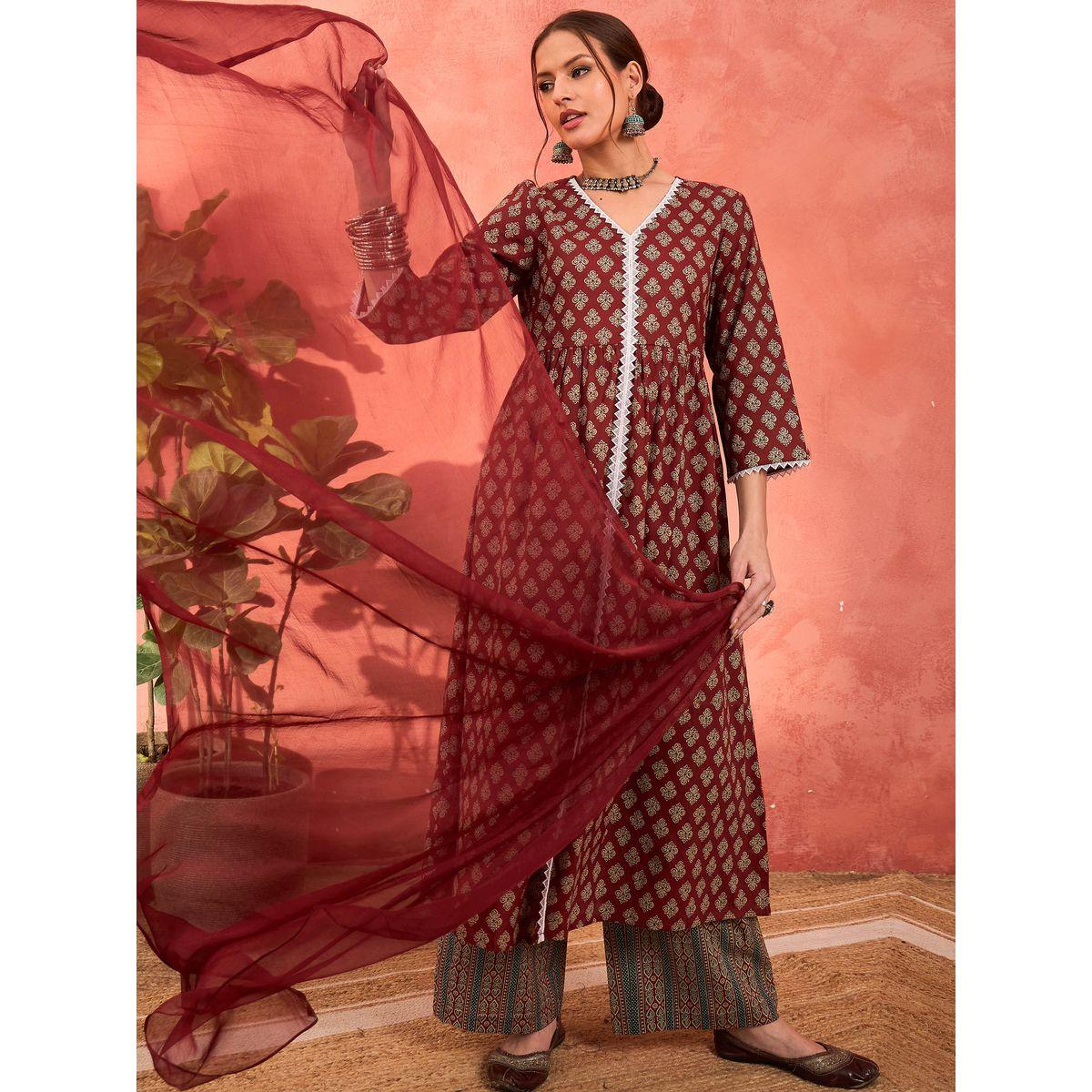 طقم من كورتا وبنطال مع دوباتا-women-clothing-ethnicwear-sareesets-image-2