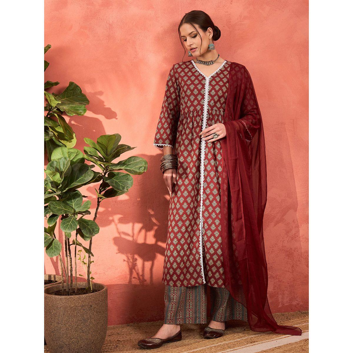 طقم من كورتا وبنطال مع دوباتا-women-clothing-ethnicwear-sareesets-image-3