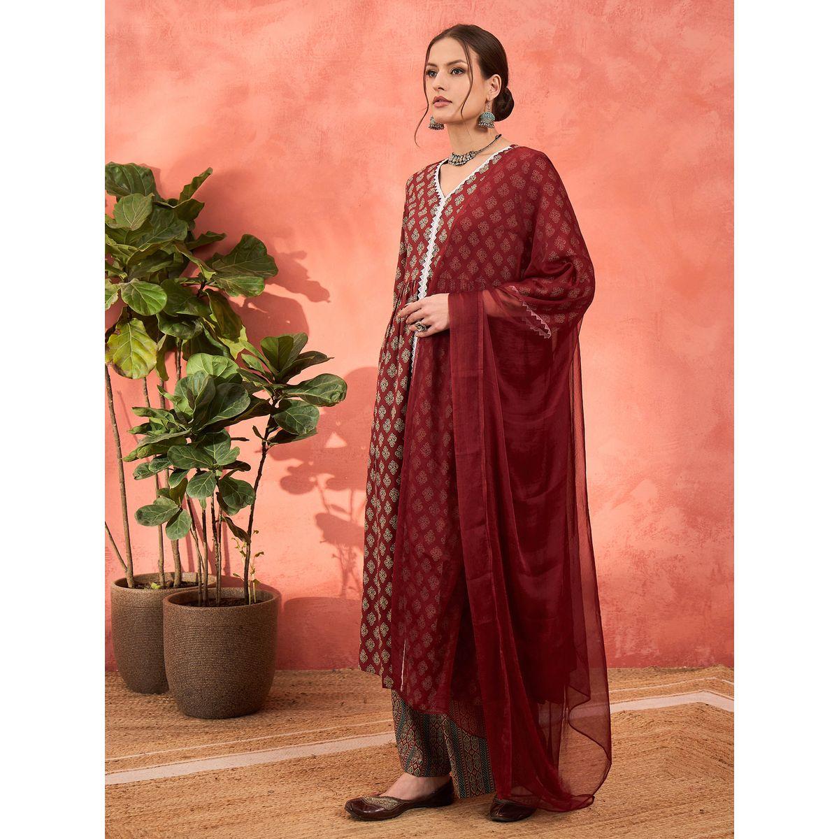 طقم من كورتا وبنطال مع دوباتا-women-clothing-ethnicwear-sareesets-image-4