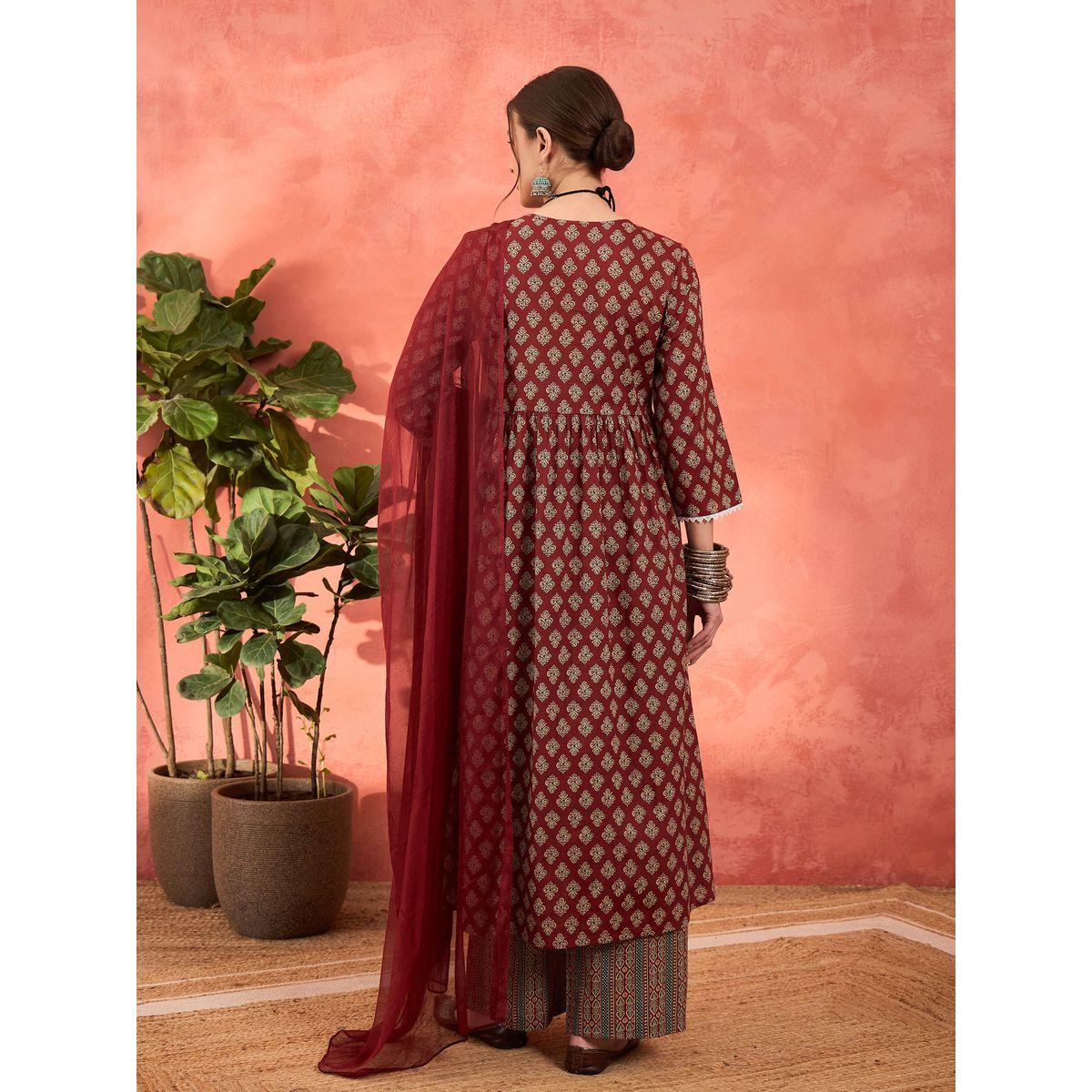طقم من كورتا وبنطال مع دوباتا-women-clothing-ethnicwear-sareesets-image-7