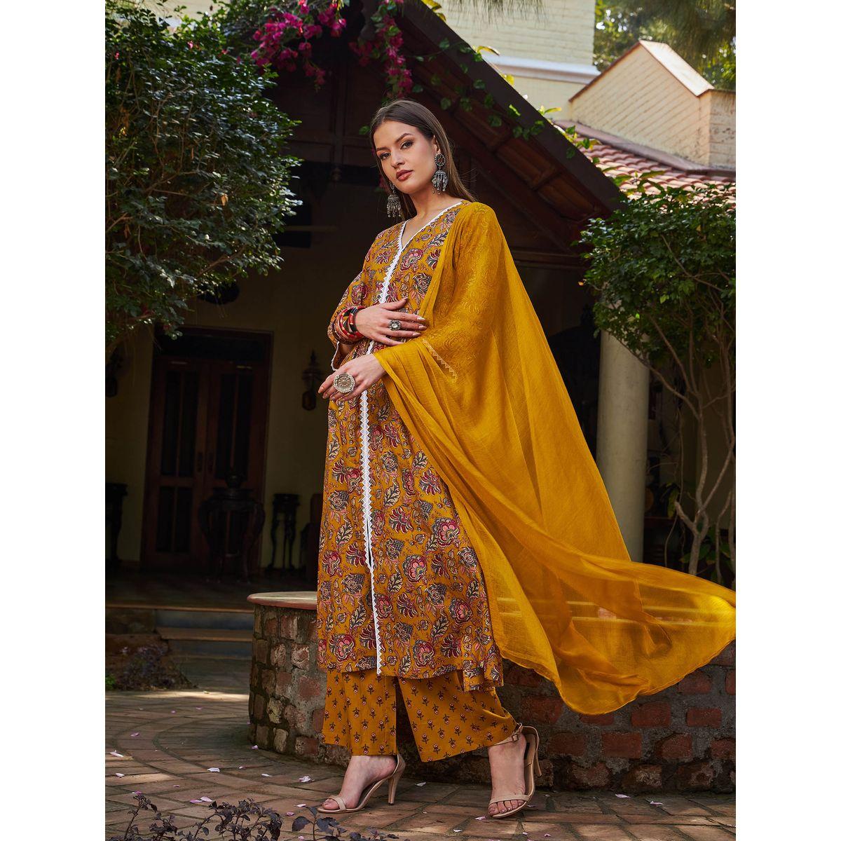 طقم من كورتا وبنطال مع دوباتا-women-clothing-ethnicwear-sareesets-image-3