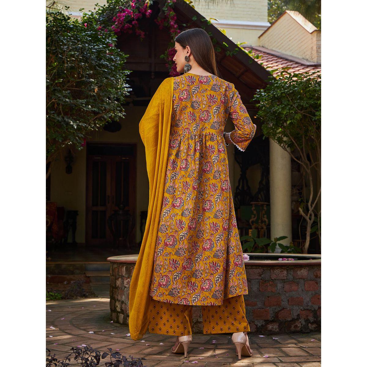 طقم من كورتا وبنطال مع دوباتا-women-clothing-ethnicwear-sareesets-image-6