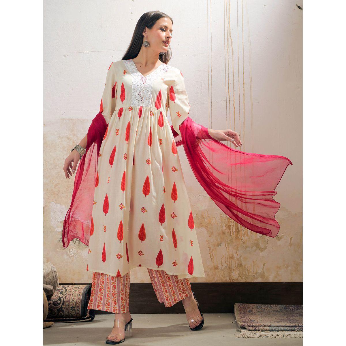 طقم من كورتا وبنطال مع دوباتا-women-clothing-ethnicwear-sareesets-image-1
