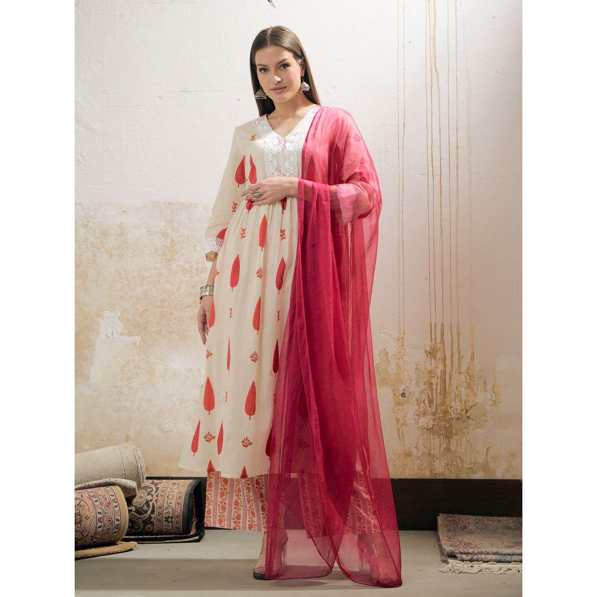 طقم من كورتا وبنطال مع دوباتا-women-clothing-ethnicwear-sareesets-image-2