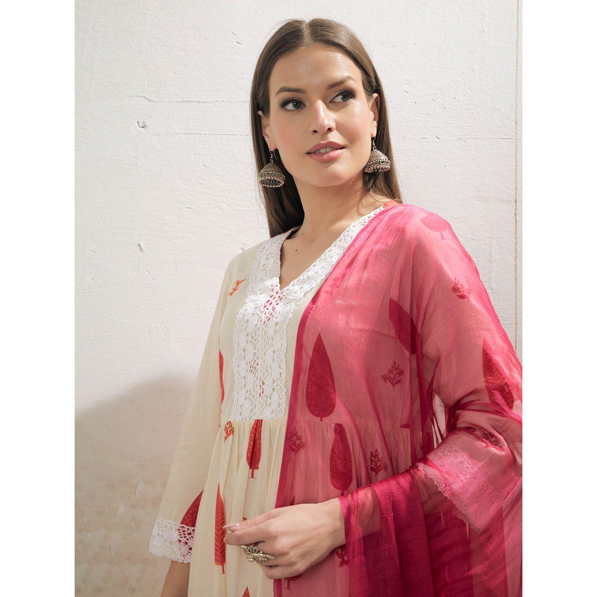 طقم من كورتا وبنطال مع دوباتا-women-clothing-ethnicwear-sareesets-image-4