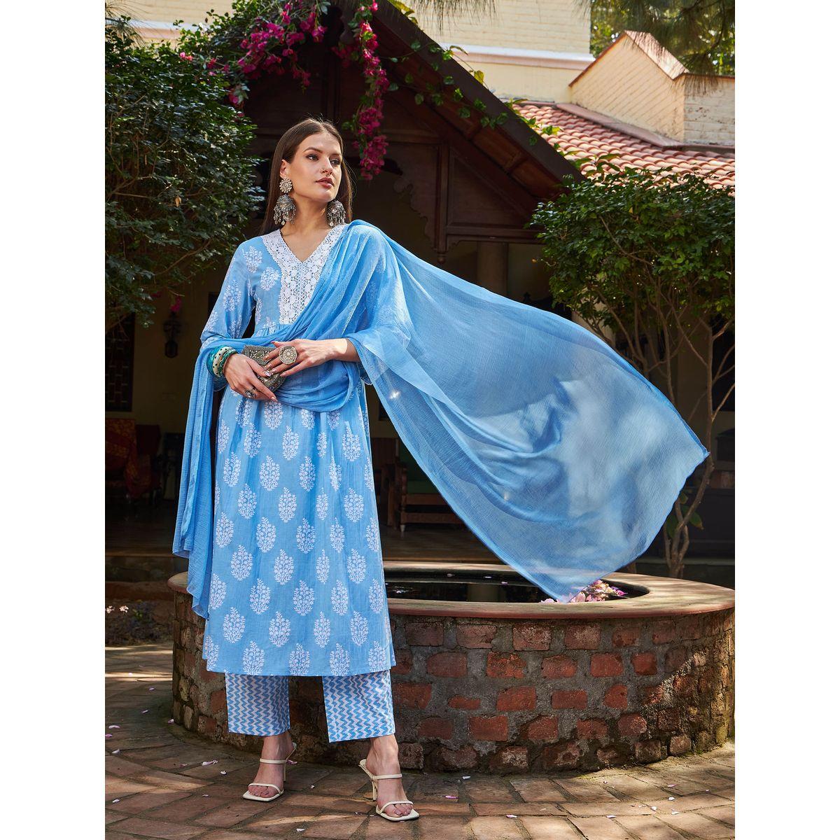 طقم من كورتا وبنطال مع دوباتا-women-clothing-ethnicwear-sareesets-image-2
