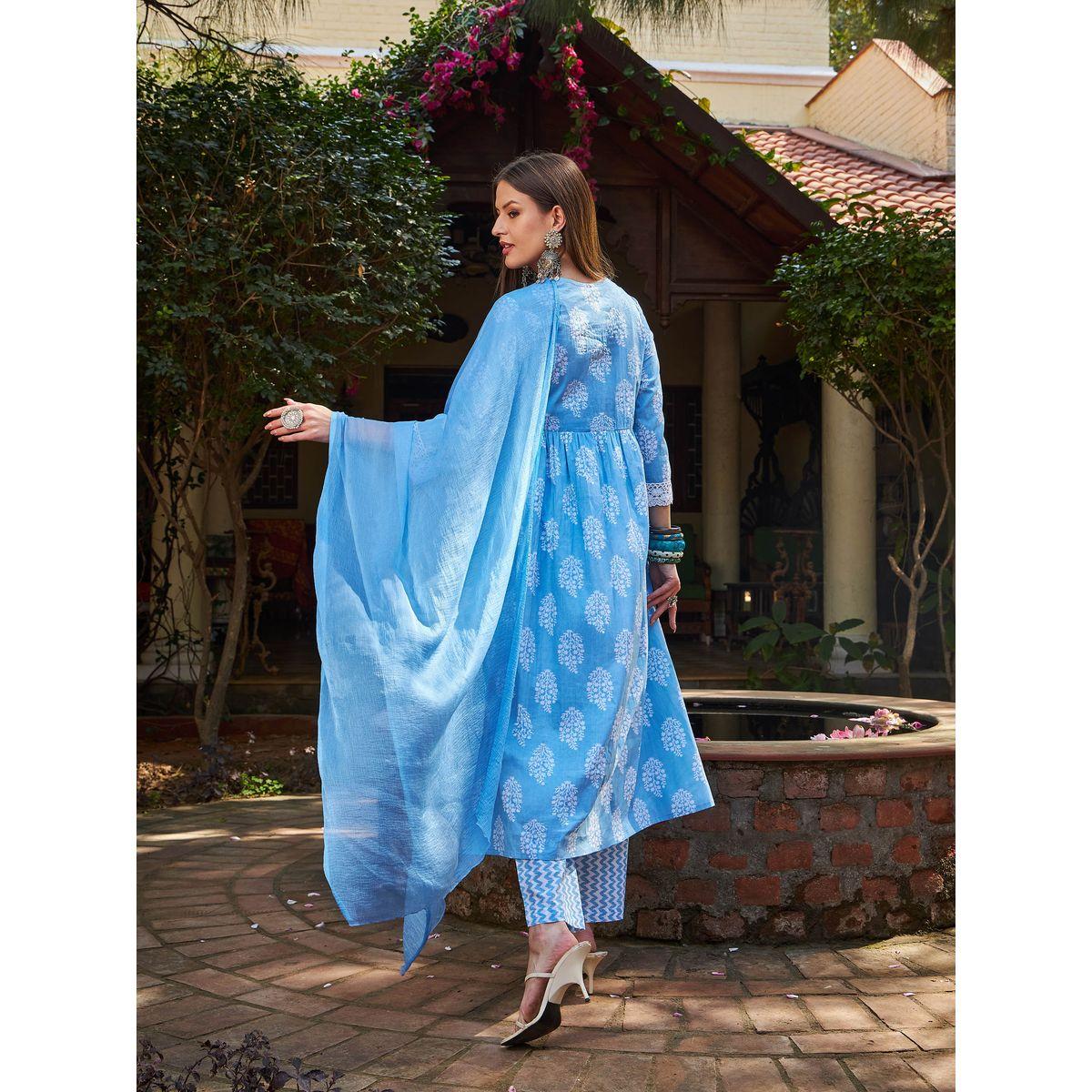 طقم من كورتا وبنطال مع دوباتا-women-clothing-ethnicwear-sareesets-image-6