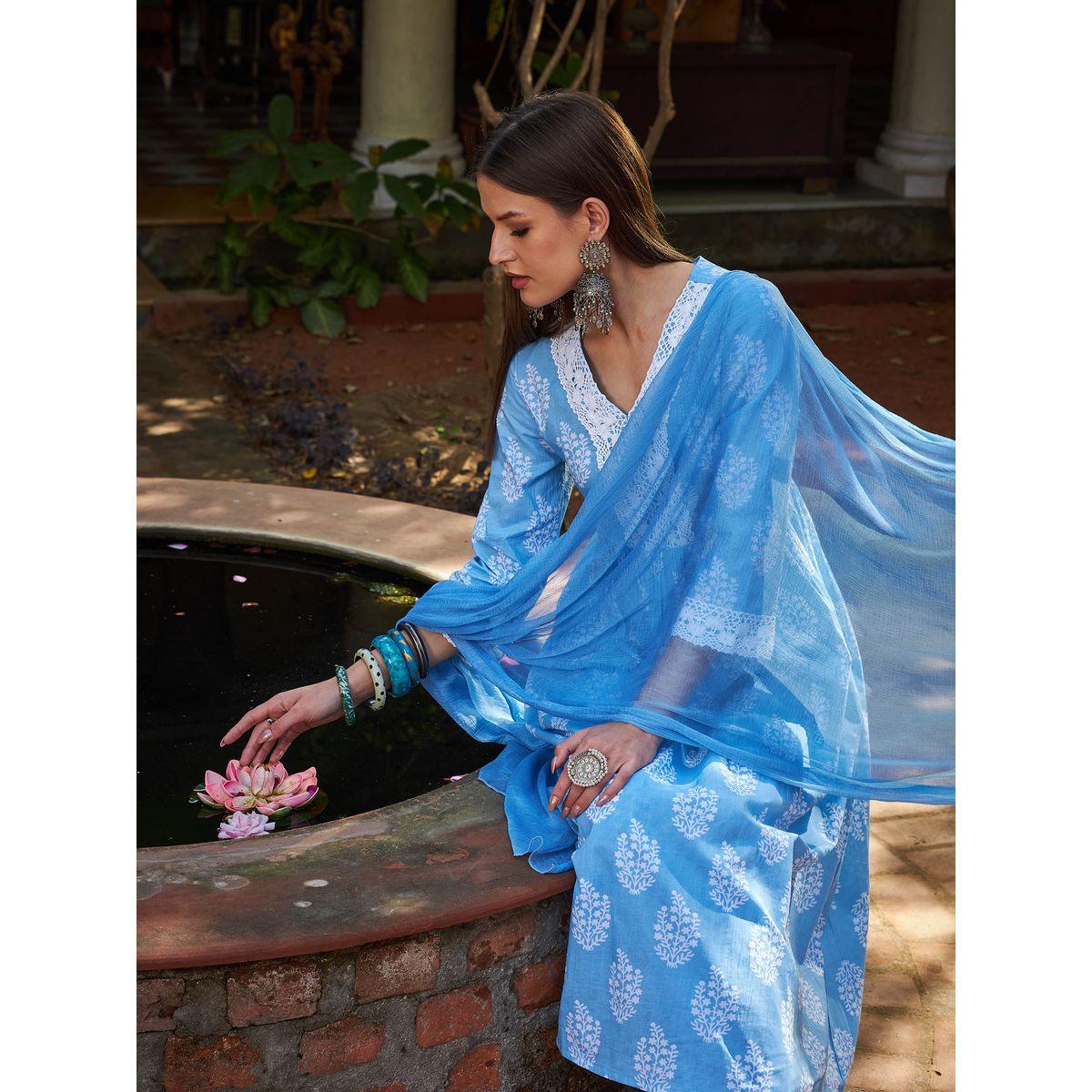 طقم من كورتا وبنطال مع دوباتا-women-clothing-ethnicwear-sareesets-image-9