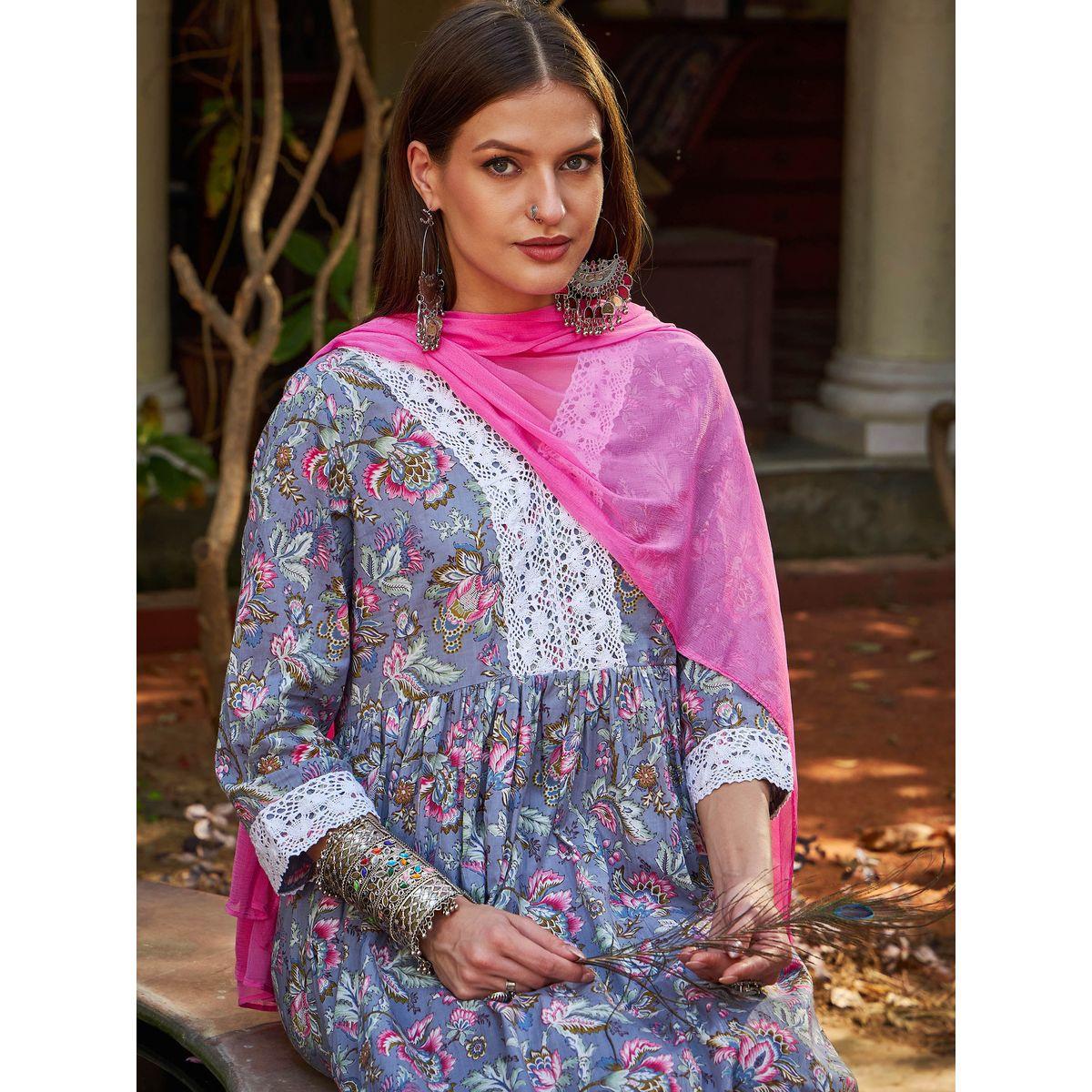 طقم من كورتا وبنطال مع دوباتا-women-clothing-ethnicwear-sareesets-image-1