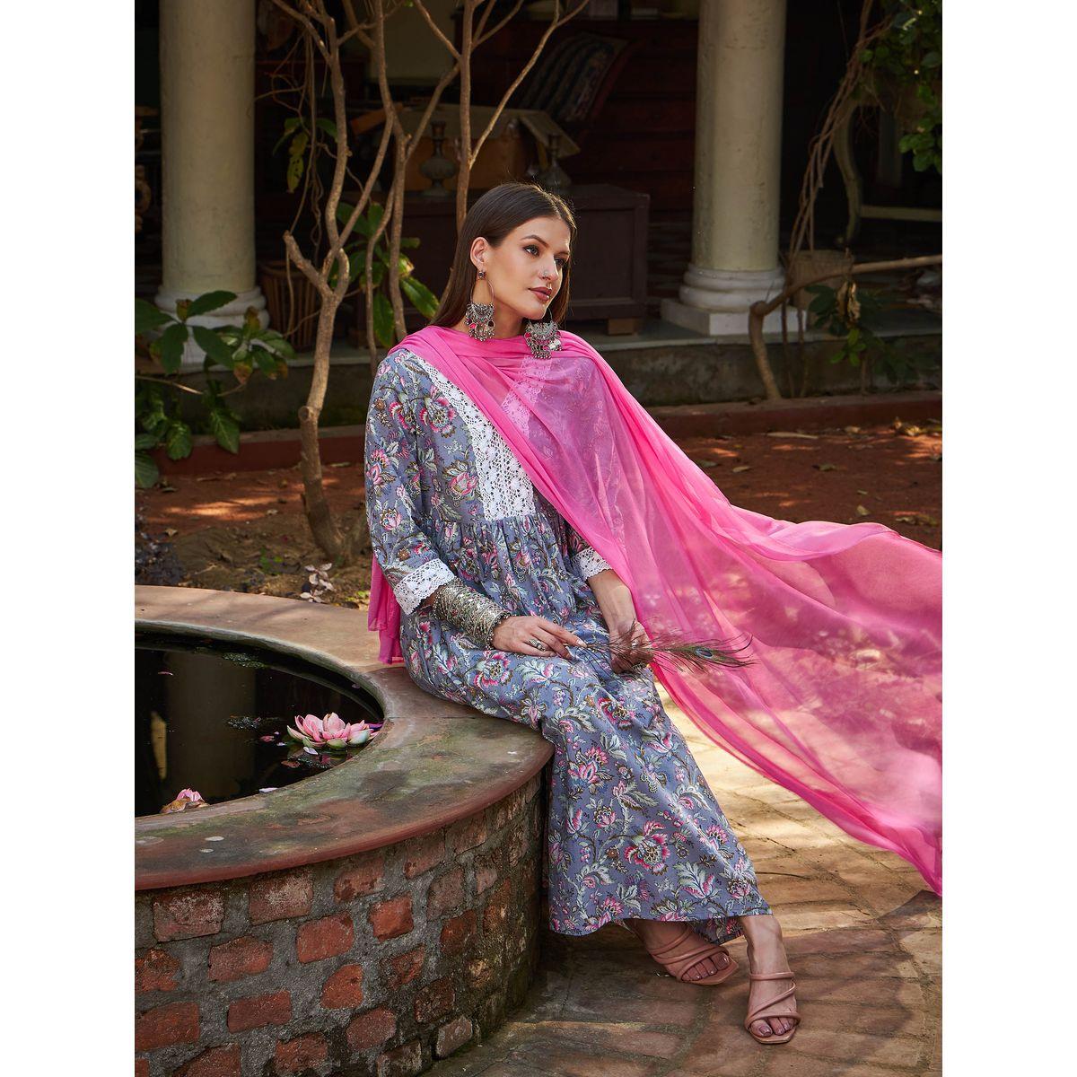 طقم من كورتا وبنطال مع دوباتا-women-clothing-ethnicwear-sareesets-image-10